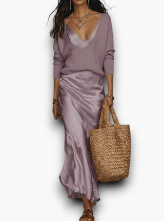 Ensemble | Pull en Maille &amp; Robe Slip en Satin