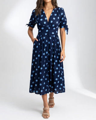 Clarisse | Robe midi à pois élégance naturelle