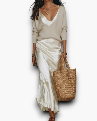 Ensemble | Pull en Maille &amp; Robe Slip en Satin