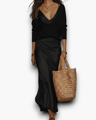 Ensemble | Pull en Maille &amp; Robe Slip en Satin