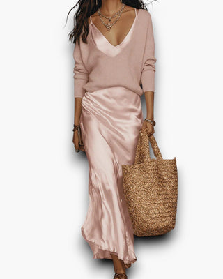 Ensemble | Pull en Maille &amp; Robe Slip en Satin