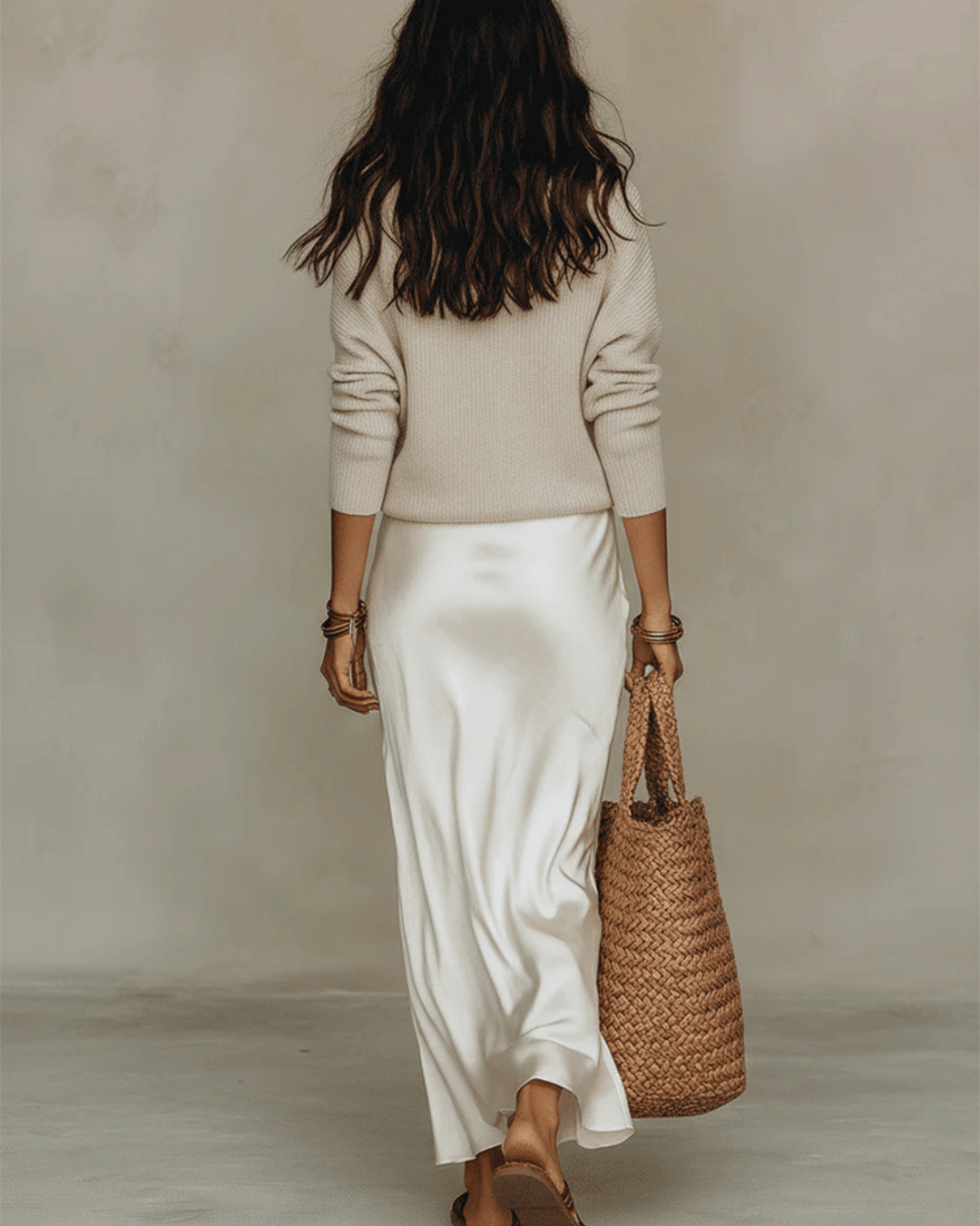 Ensemble | Pull en Maille &amp; Robe Slip en Satin