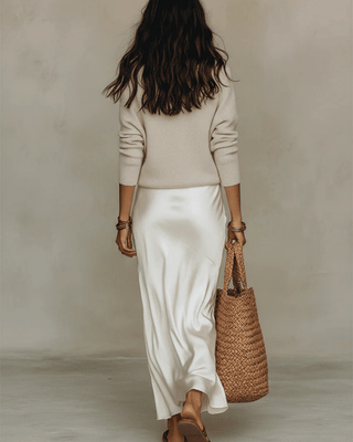 Ensemble | Pull en Maille &amp; Robe Slip en Satin