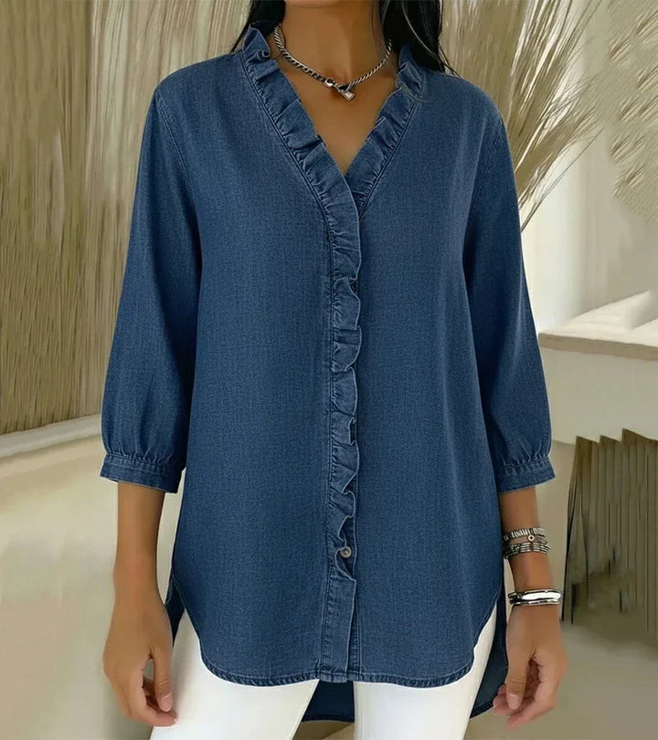 Clémence | Blouse fluide col V volanté