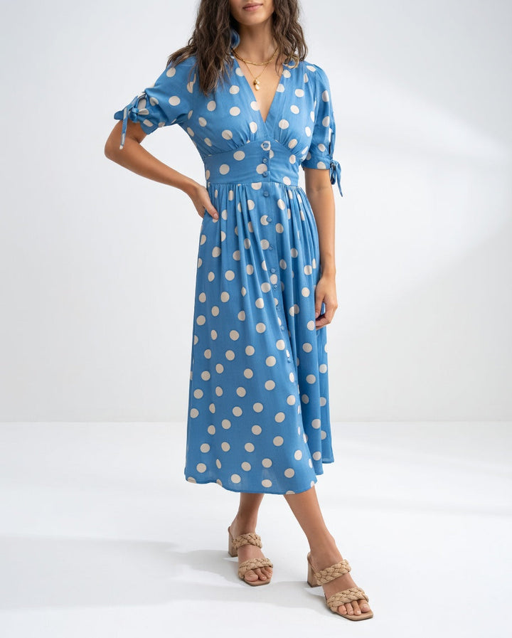 Clarisse | Robe midi à pois élégance naturelle