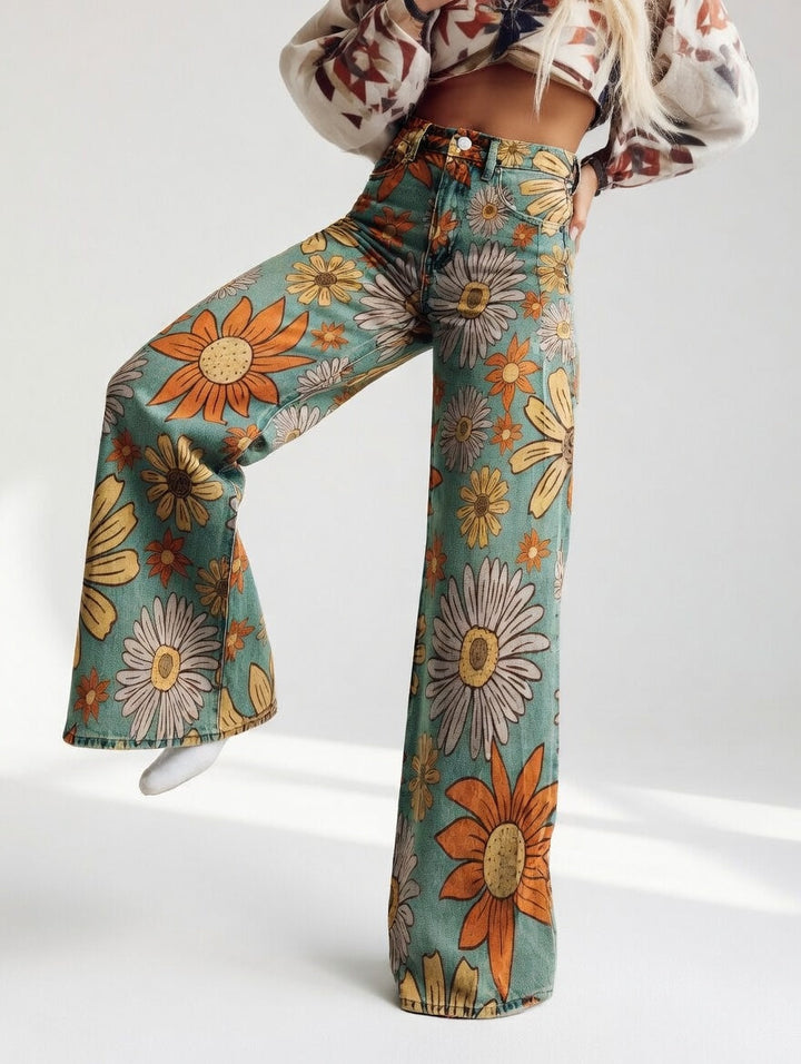 Florivane | Pantalon large floral rétro élégant
