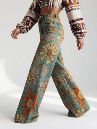 Florivane | Pantalon large floral rétro élégant