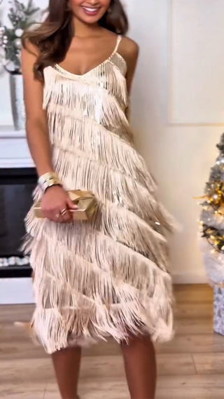 Gisèle | Robe festive franges élégance mouvement