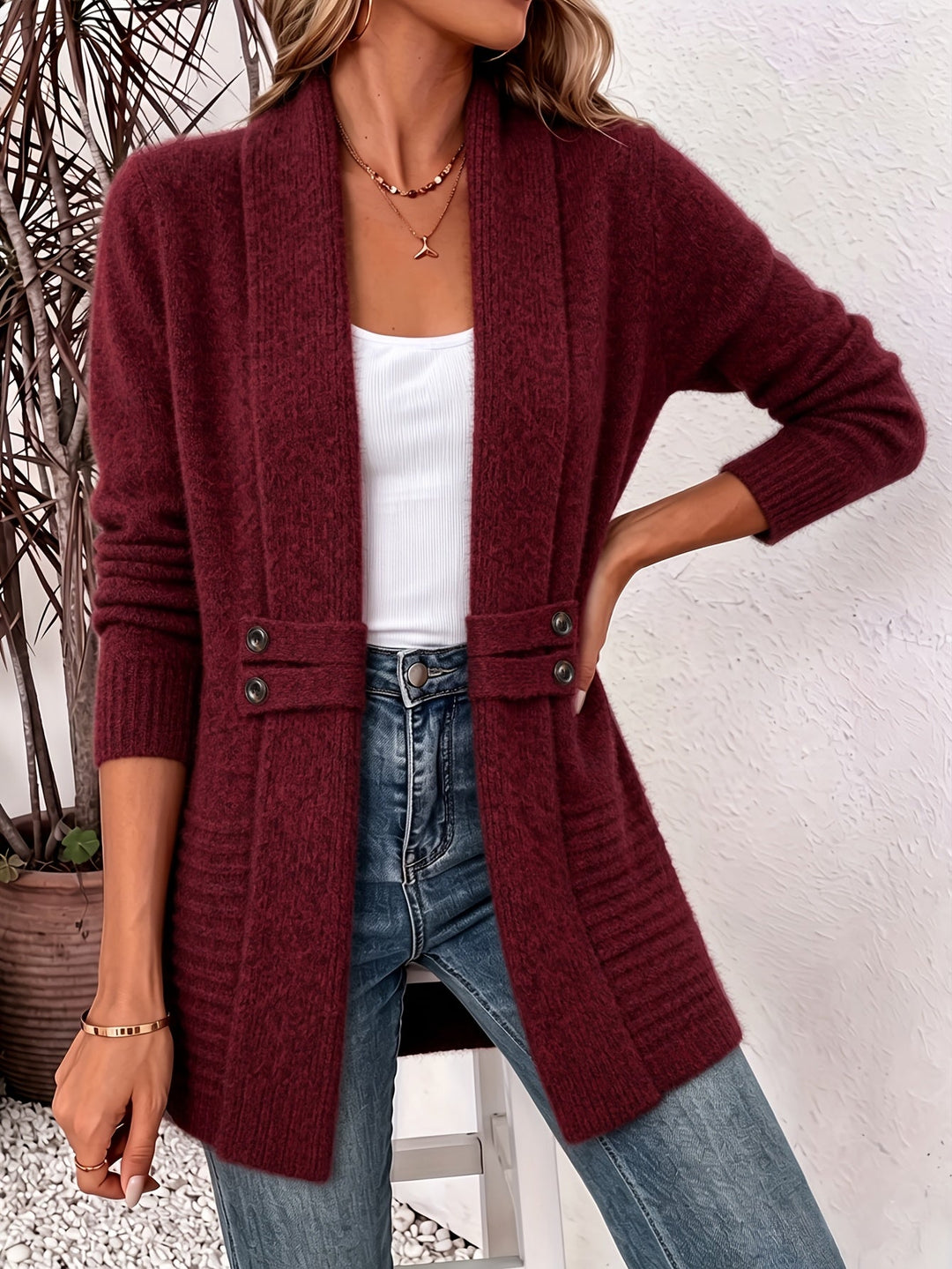 Xalviere | Élégant Cardigan Femme - Ouverture Frontale &amp; Taille Ajustée