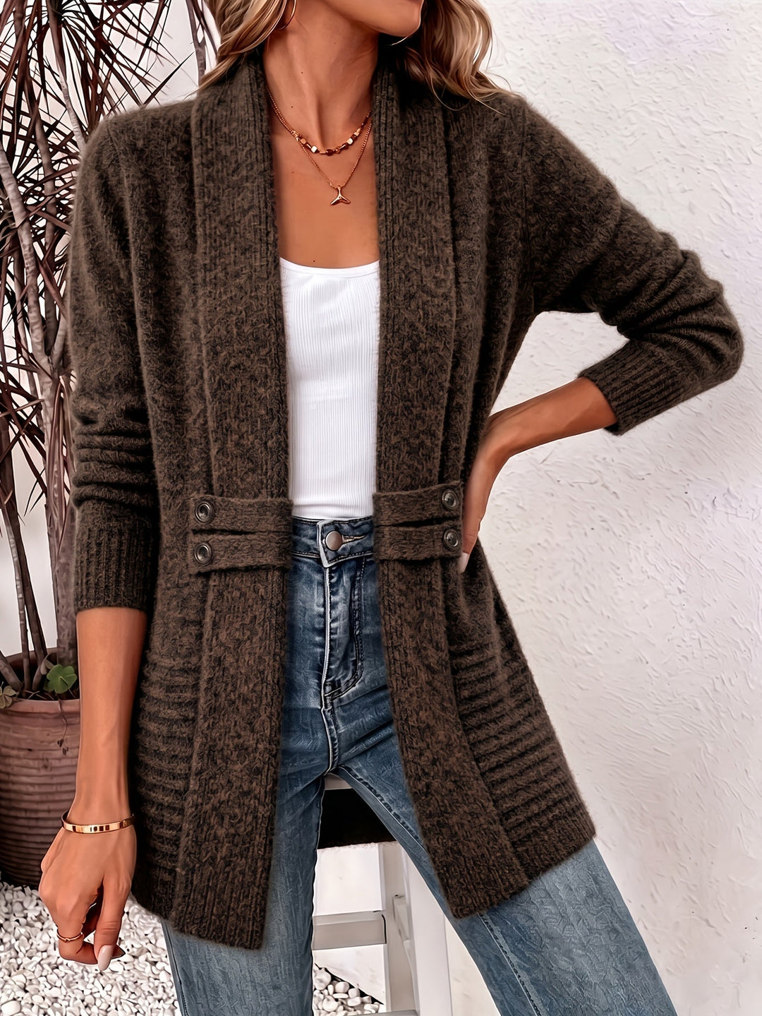 Xalviere | Élégant Cardigan Femme - Ouverture Frontale &amp; Taille Ajustée