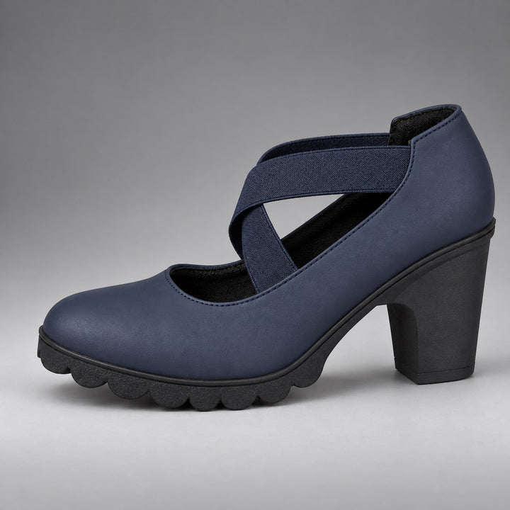 Escarpins Mary Jane à talon épais – Bleu cuir PU