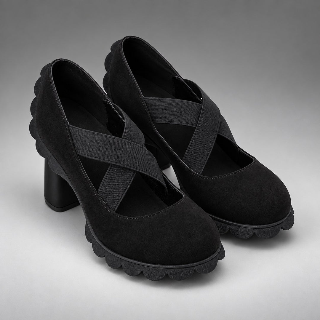 Escarpins Mary Jane à talon épais – Noir cuir PU