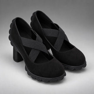 Escarpins Mary Jane à talon épais – Noir cuir PU