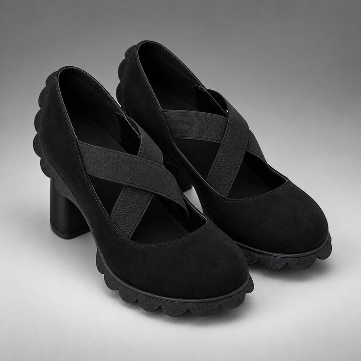 Escarpins Mary Jane à talon épais – Noir cuir PU