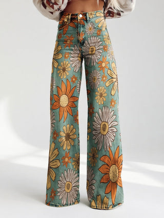 Florivane | Pantalon large floral rétro élégant