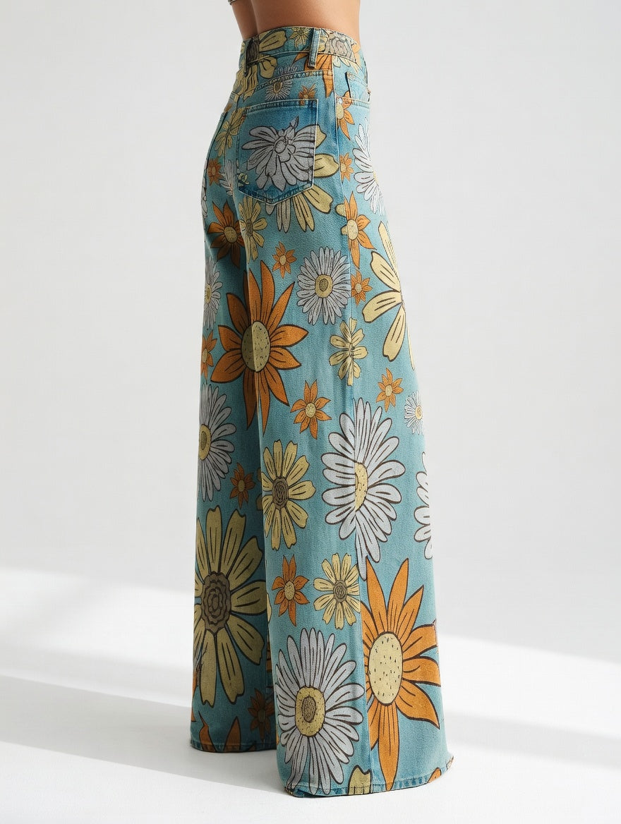 Florivane | Pantalon large floral rétro élégant