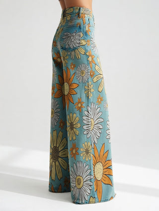 Florivane | Pantalon large floral rétro élégant