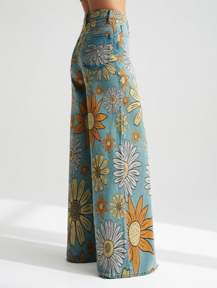 Florivane | Pantalon large floral rétro élégant