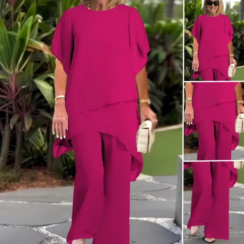 Ensemble deux pièces haut asymétrique et pantalon large